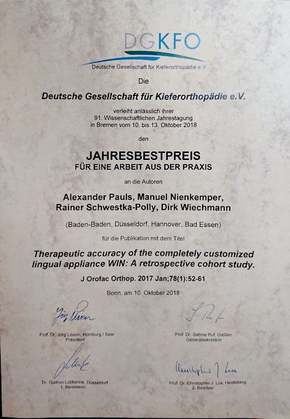 Jahresbestpreis der Deutschen Gesellschaft für Kieferorthopädie